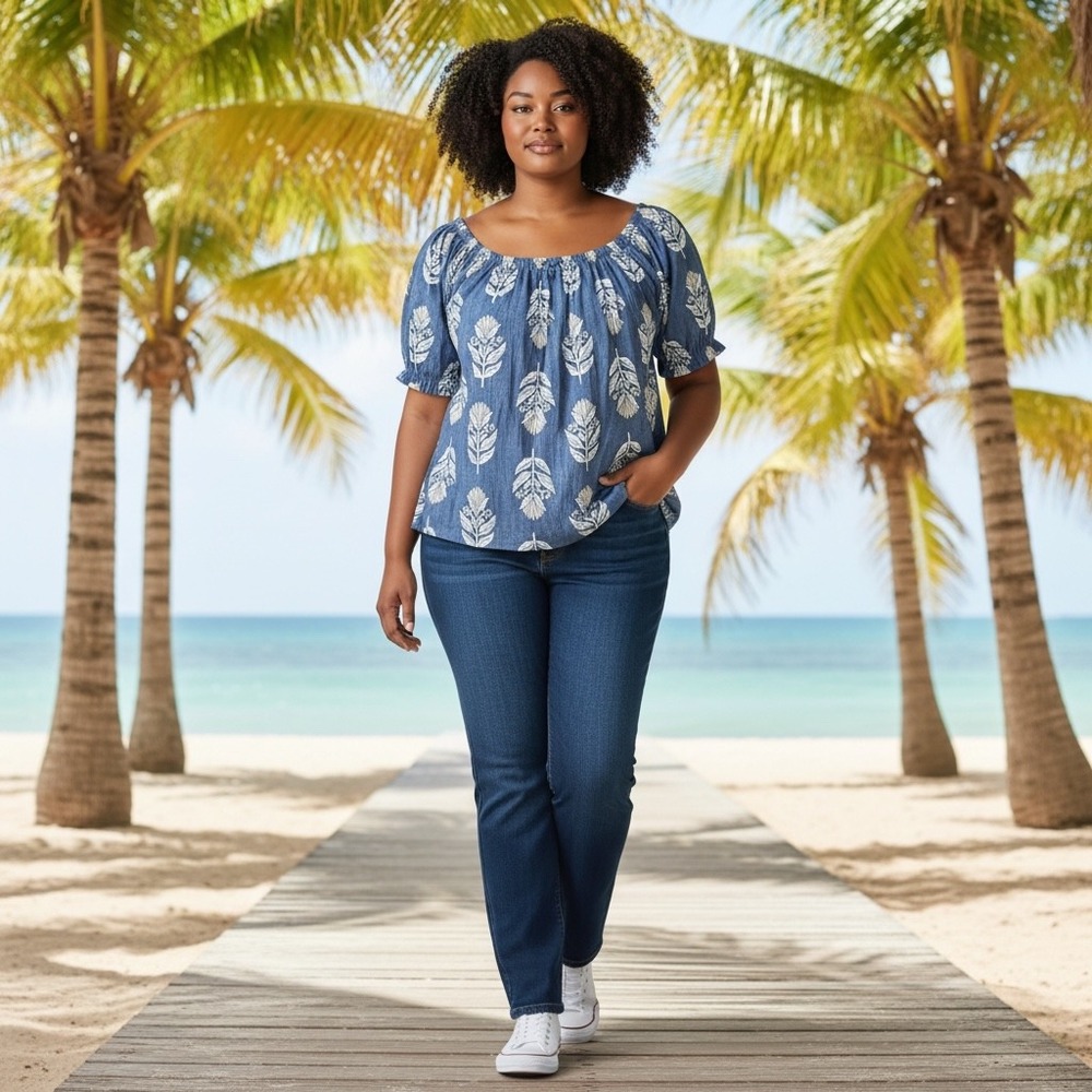 Old‎ Navy Women's 3X Blue Floral Print Off Shoulder Tie Front Top
